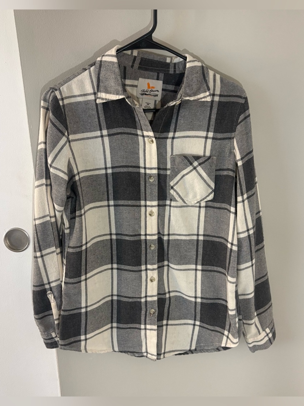Field and Stream Plaid Flannel Grey Black Beige Size Women’s Small